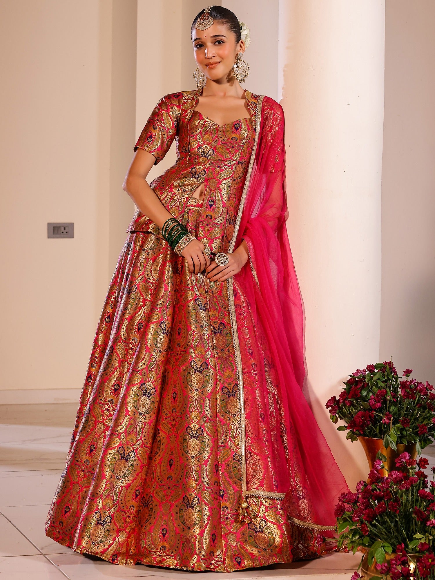 Kimkhab Pink Brocade Lehenga