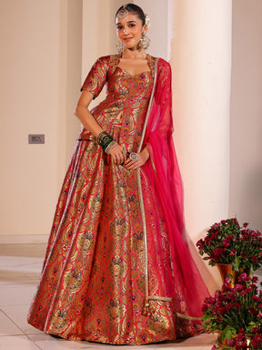 Kimkhab Pink Brocade Lehenga