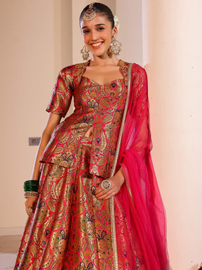 Kimkhab Pink Brocade Lehenga