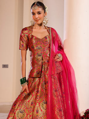 Kimkhab Pink Brocade Lehenga