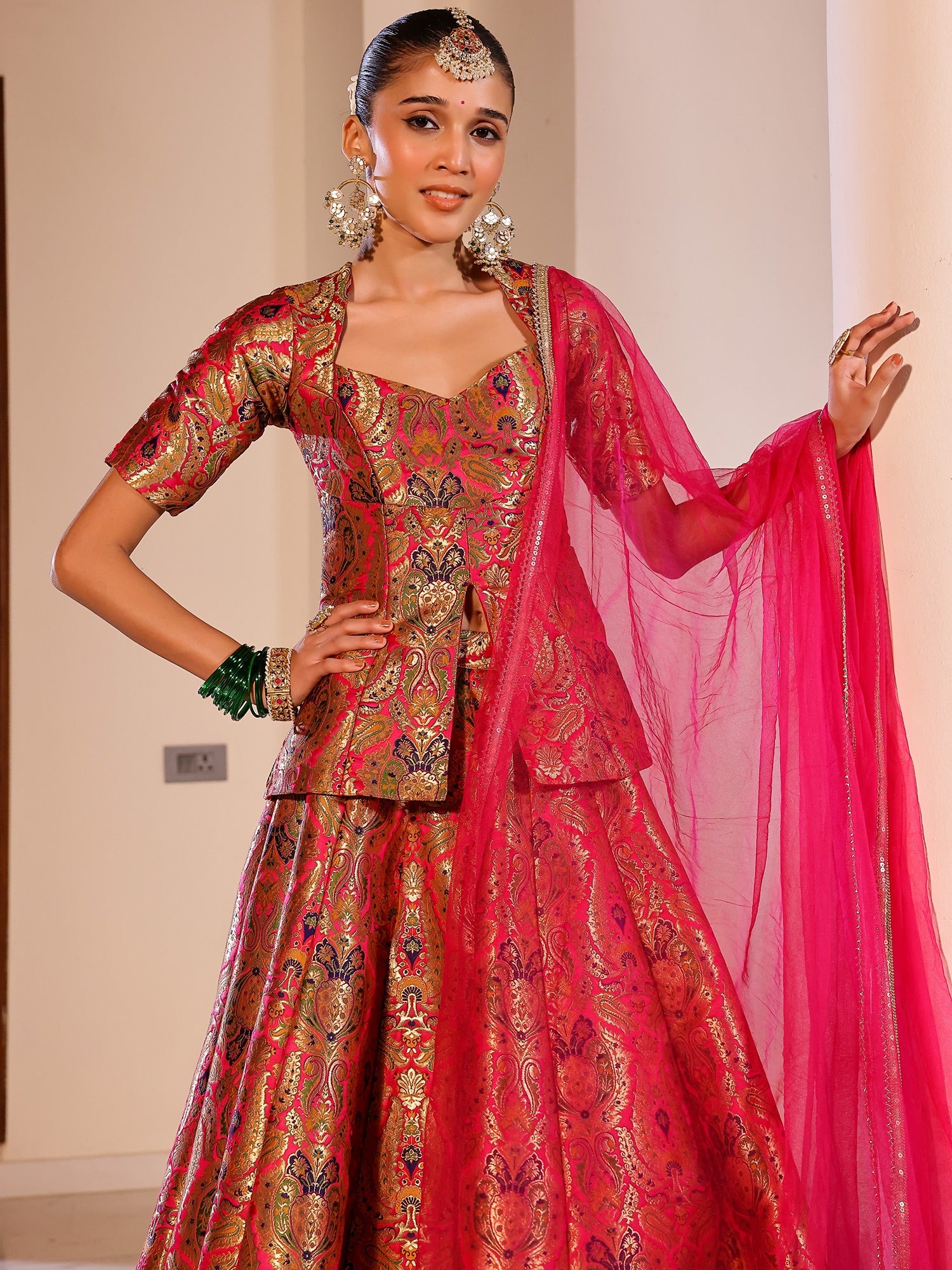 Kimkhab Pink Brocade Lehenga