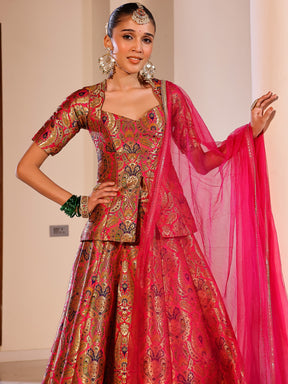 Kimkhab Pink Brocade Lehenga