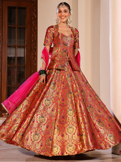 Kimkhab Pink Brocade Lehenga