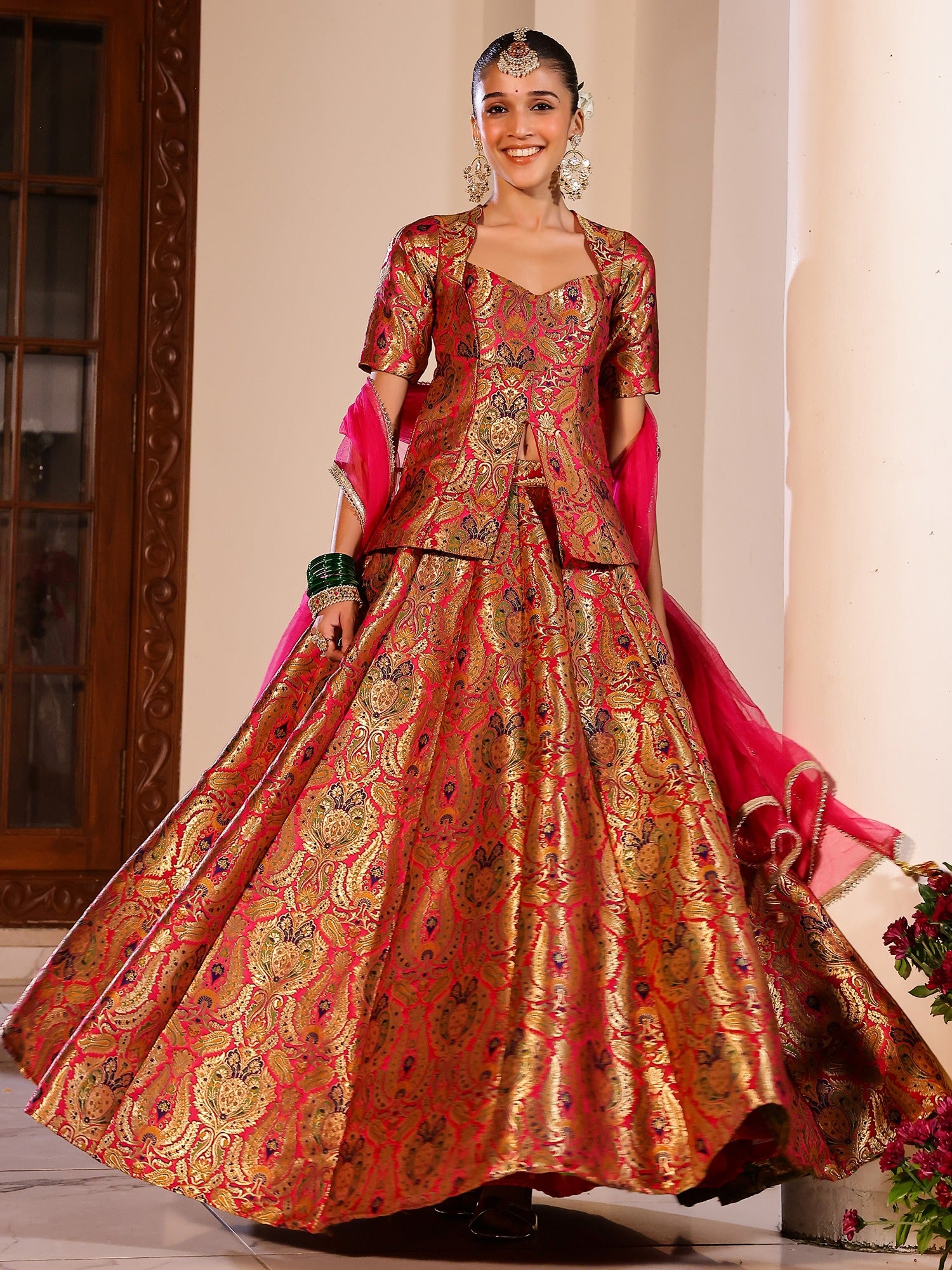 Kimkhab Pink Brocade Lehenga