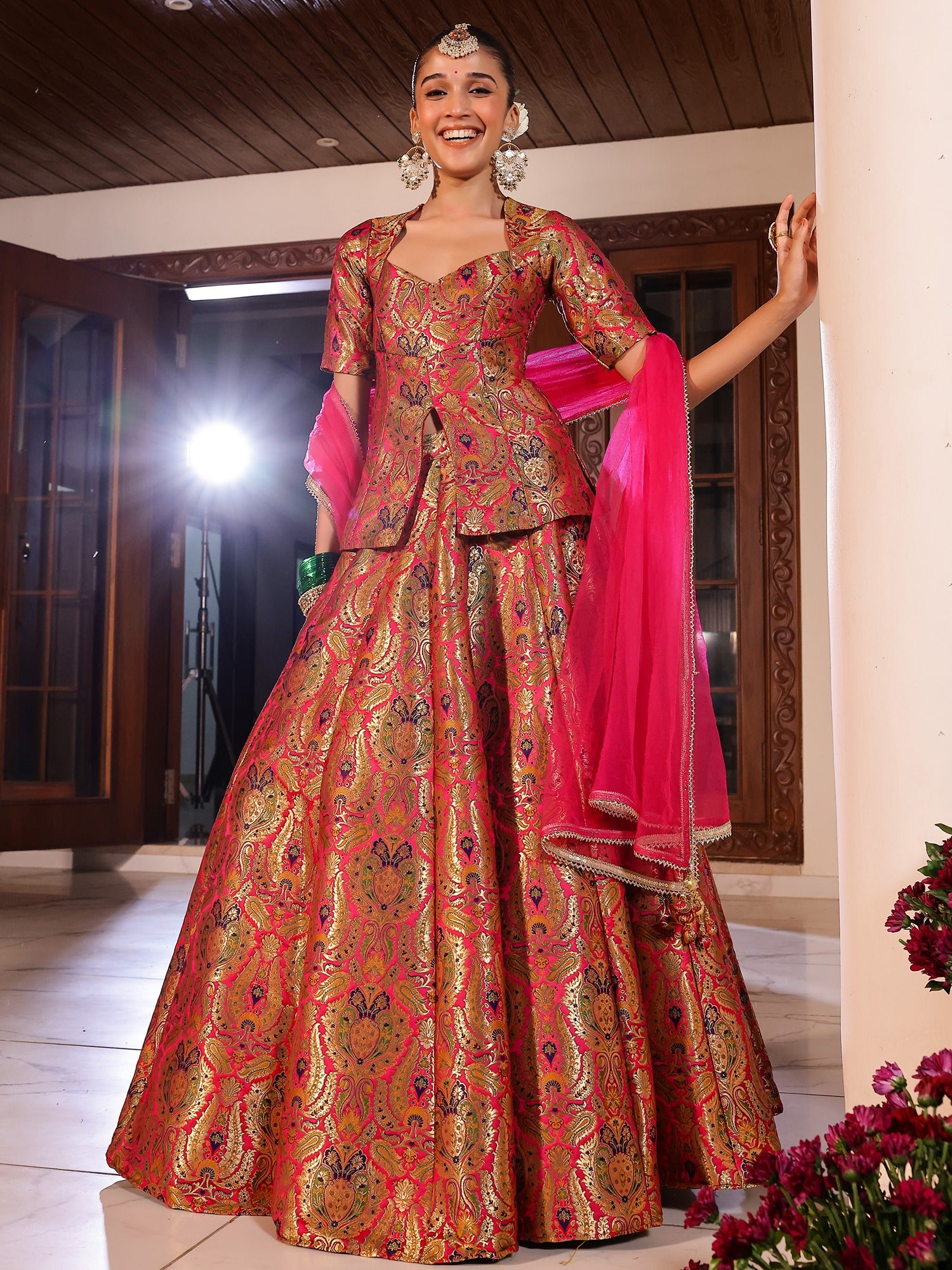 Kimkhab Pink Brocade Lehenga