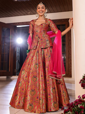 Kimkhab Pink Brocade Lehenga