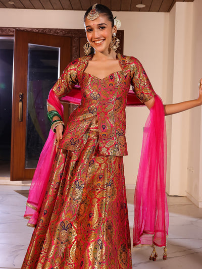 Kimkhab Pink Brocade Lehenga