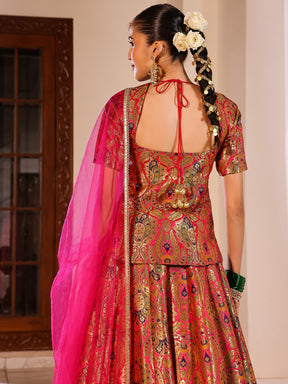 Kimkhab Pink Brocade Lehenga