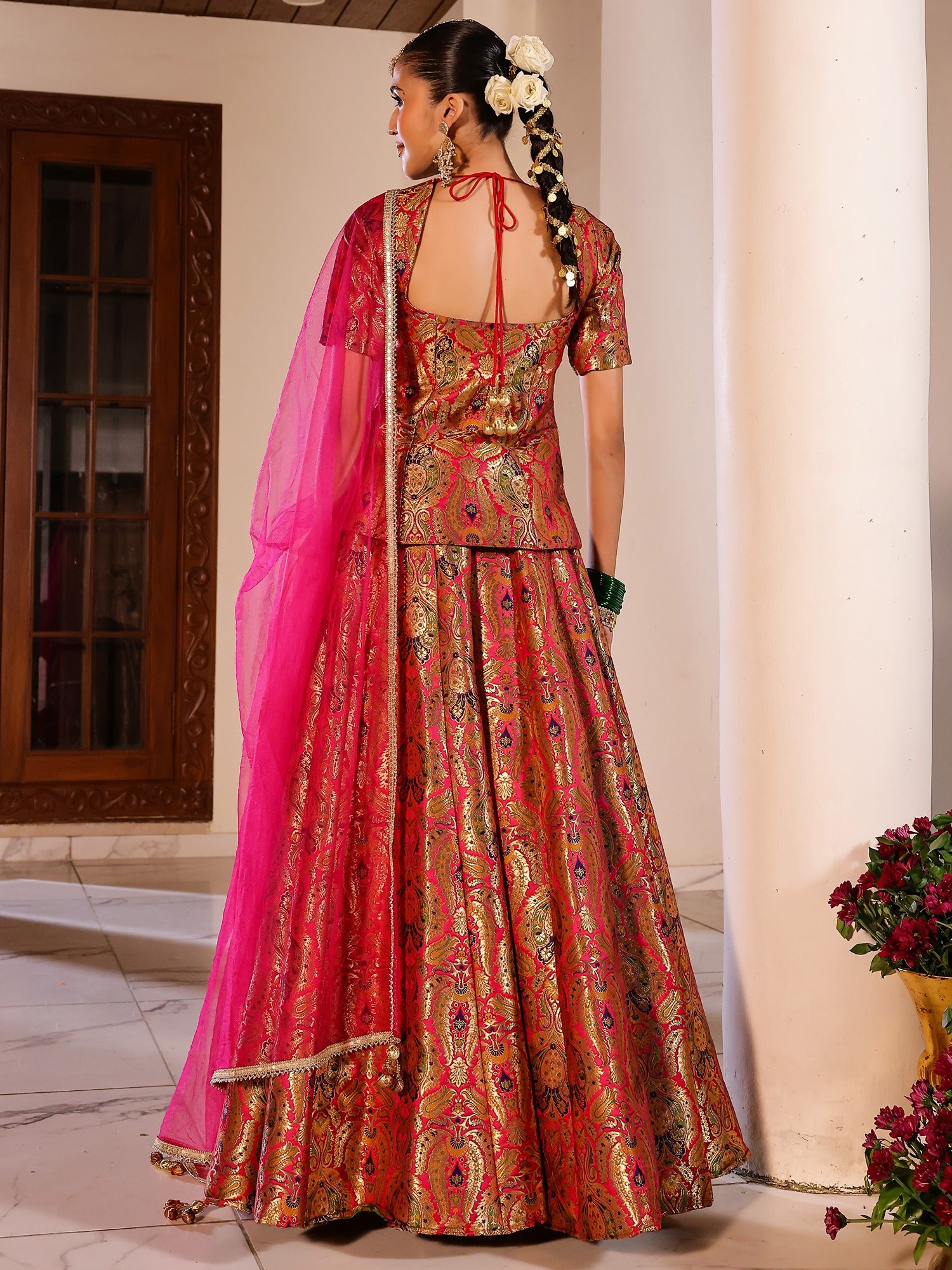 Kimkhab Pink Brocade Lehenga