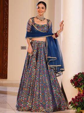 Kimkhab Blue Lehenga Set