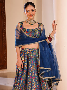 Kimkhab Blue Lehenga Set