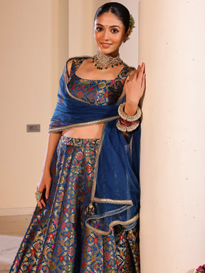 Kimkhab Blue Lehenga Set