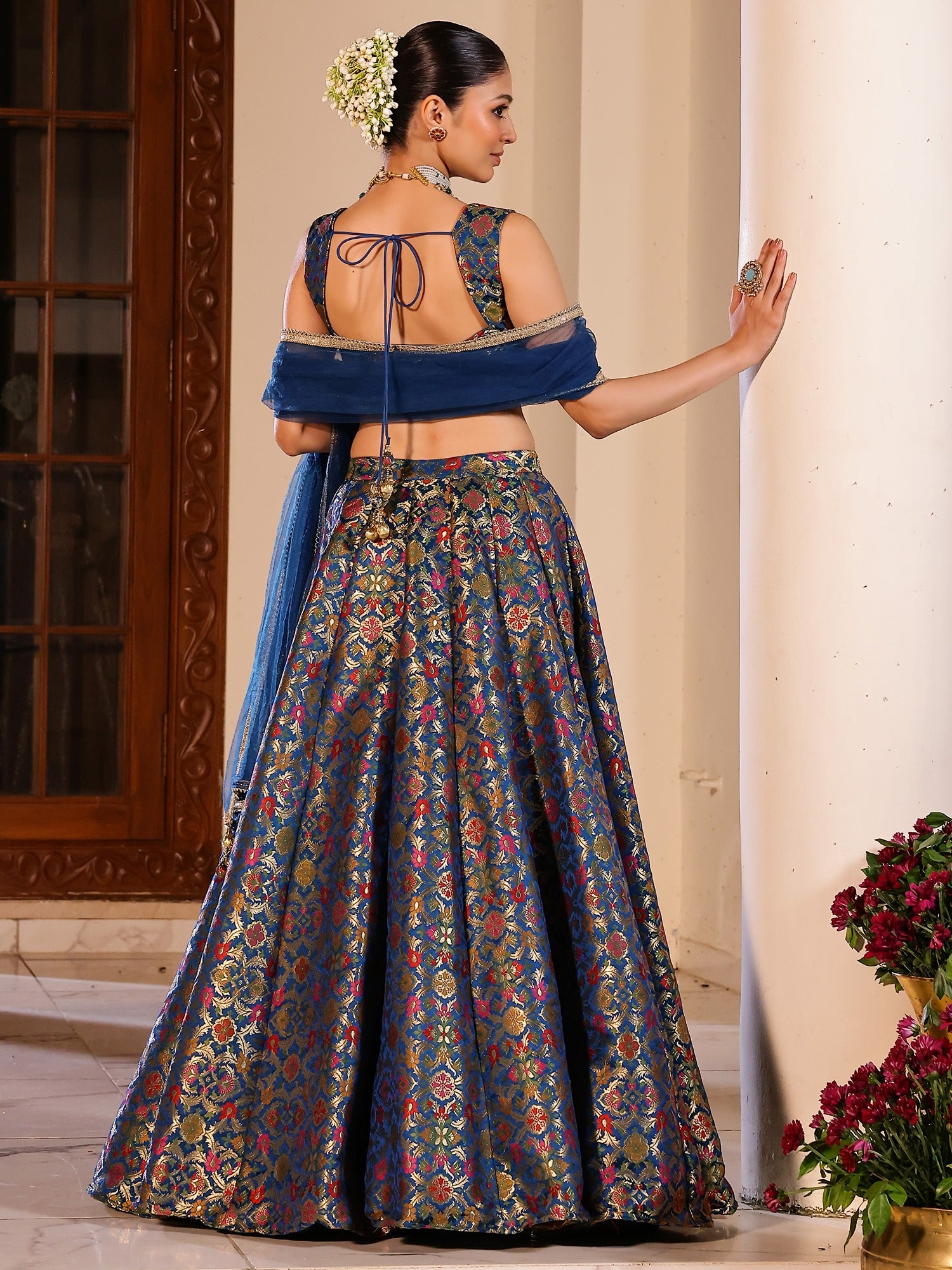 Kimkhab Blue Lehenga Set