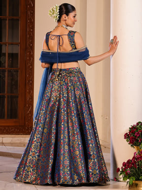 Kimkhab Blue Lehenga Set