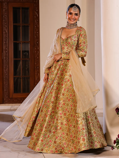 Kimkhab Brocade Beige Anarkali