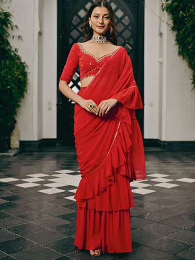 Phoolkari Red Saree