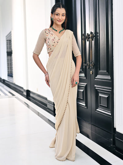 Phoolkari Beige Saree
