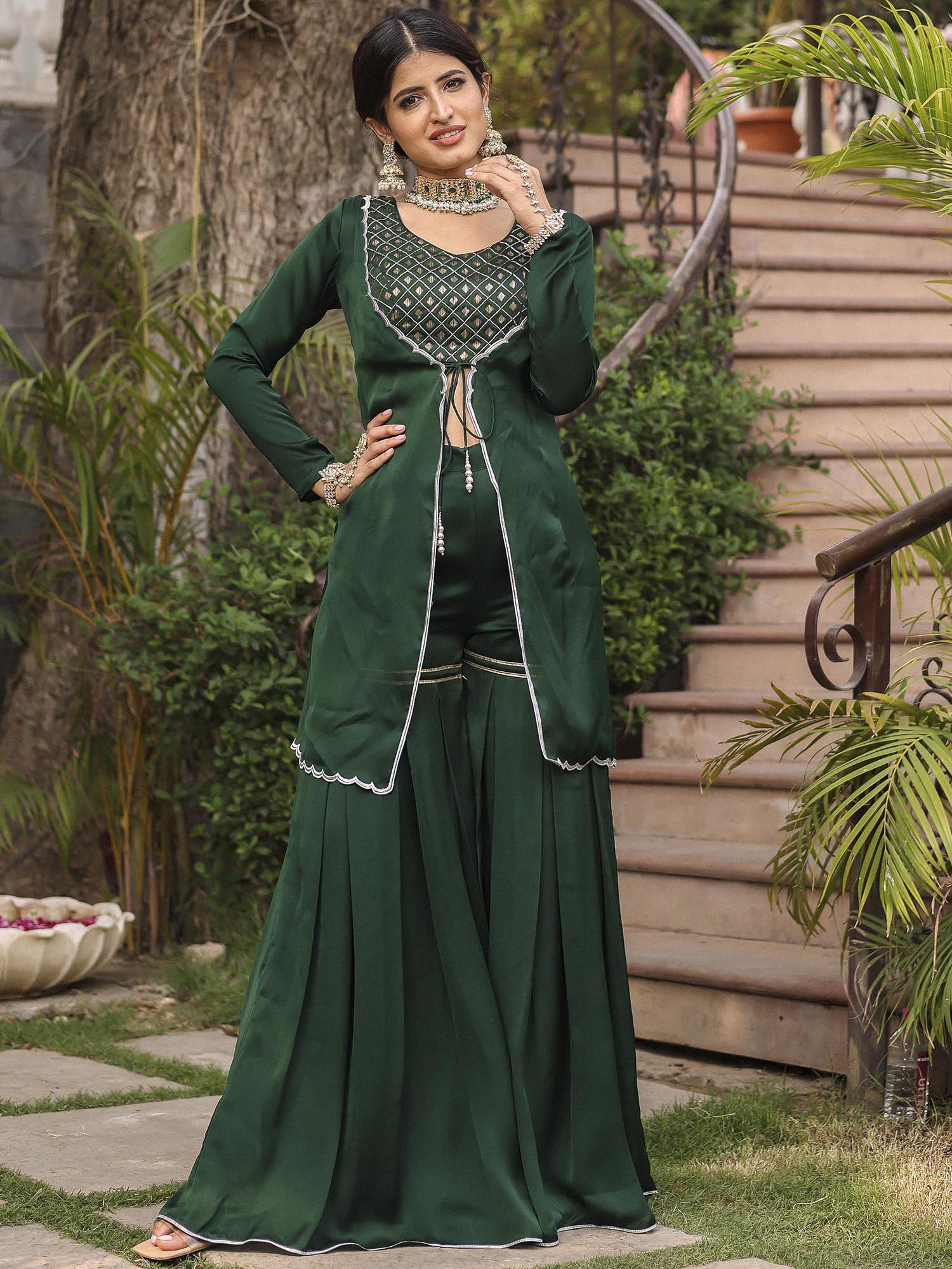 BOTTLE GREEN SHARARA SET