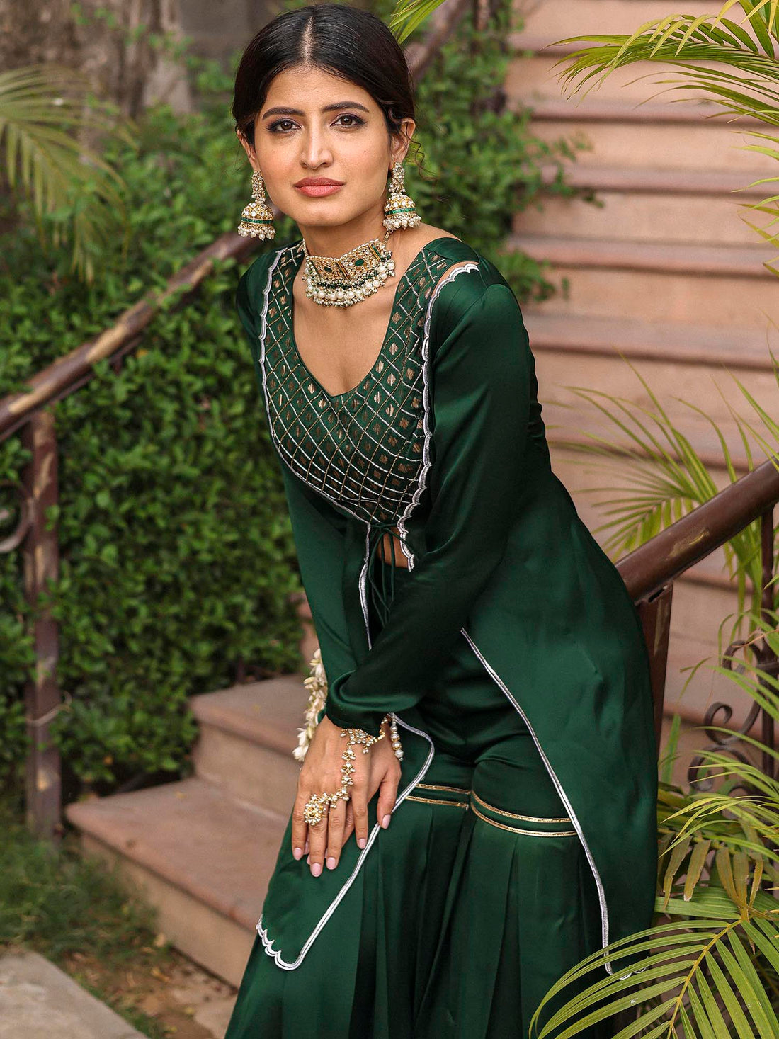 Ajara bottle green yellow sari