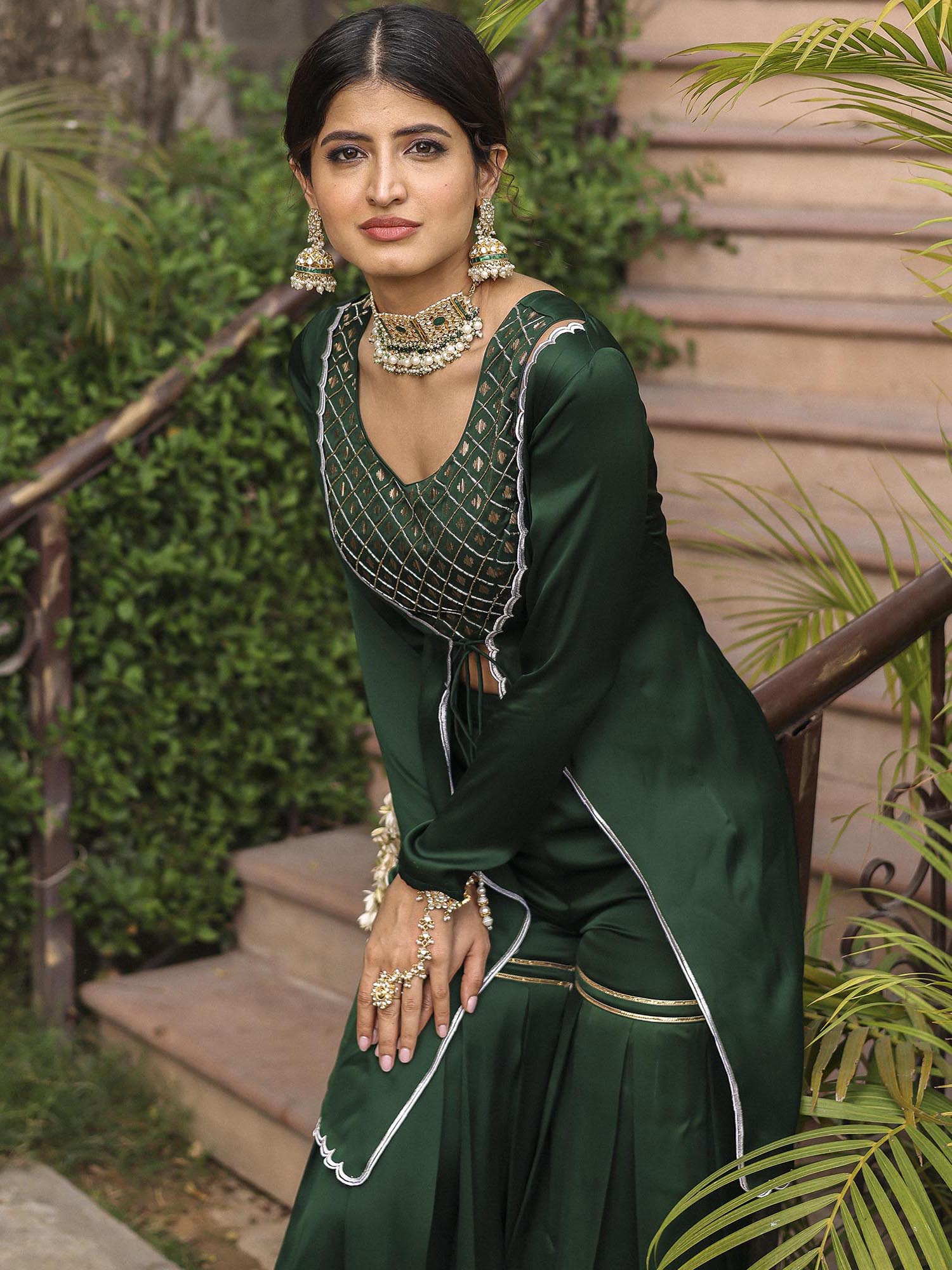 BOTTLE GREEN SHARARA SET