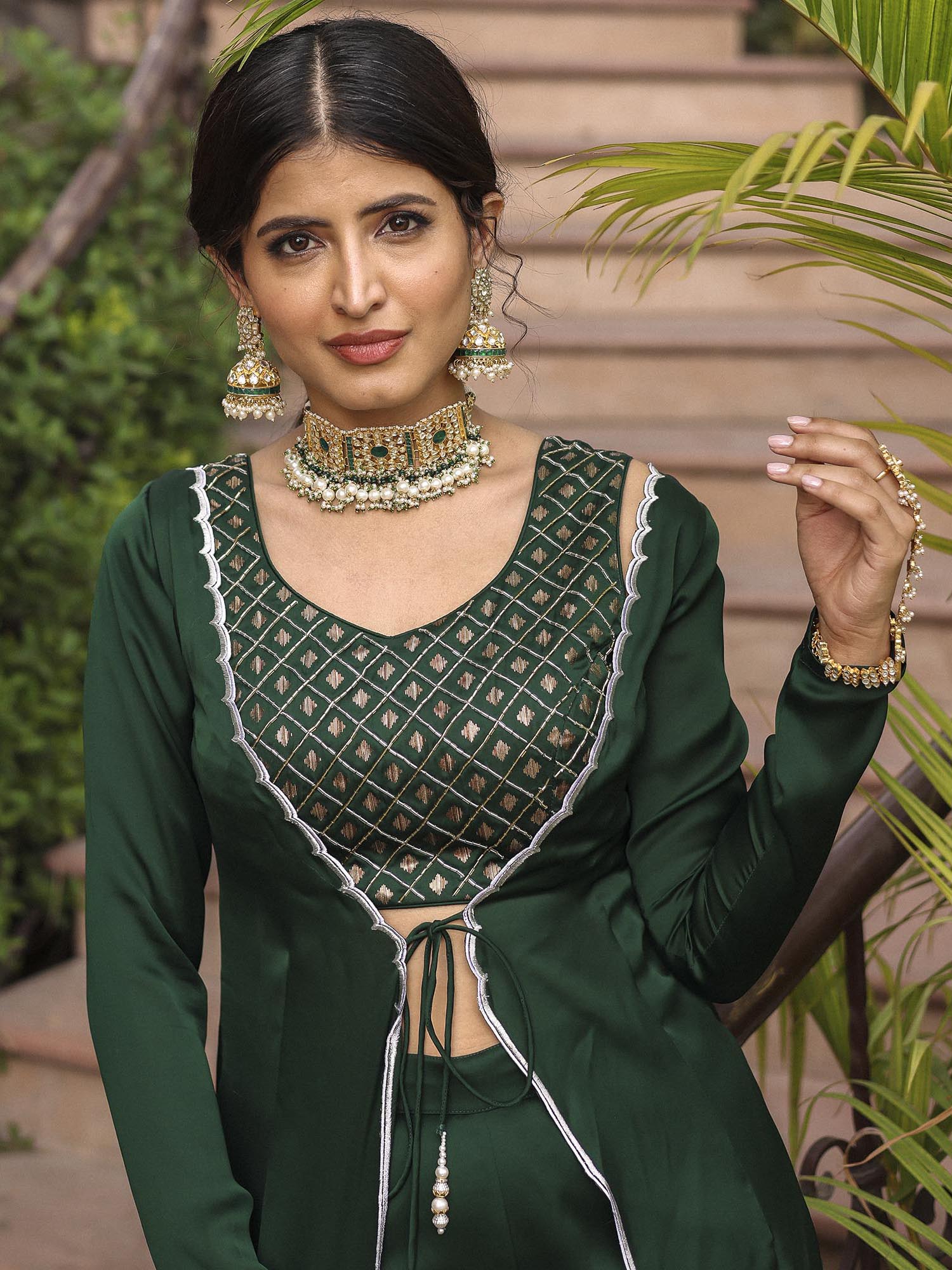 BOTTLE GREEN SHARARA SET