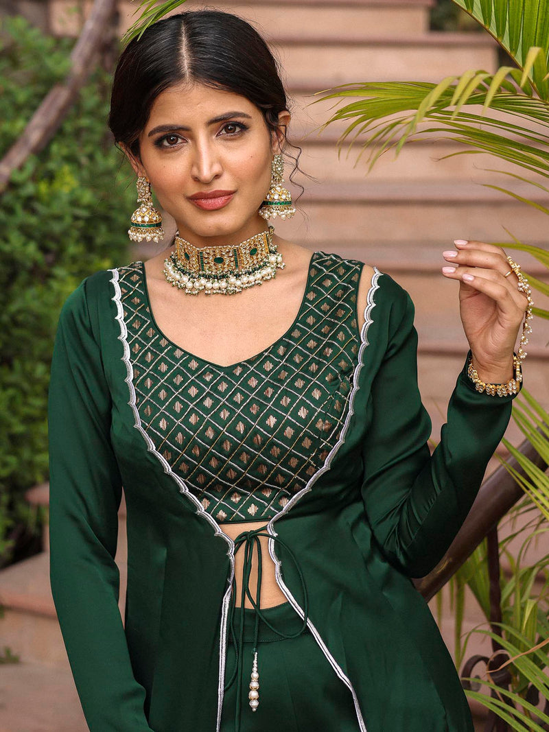 Women Solid Bottle Green Flared Rayon Sharara