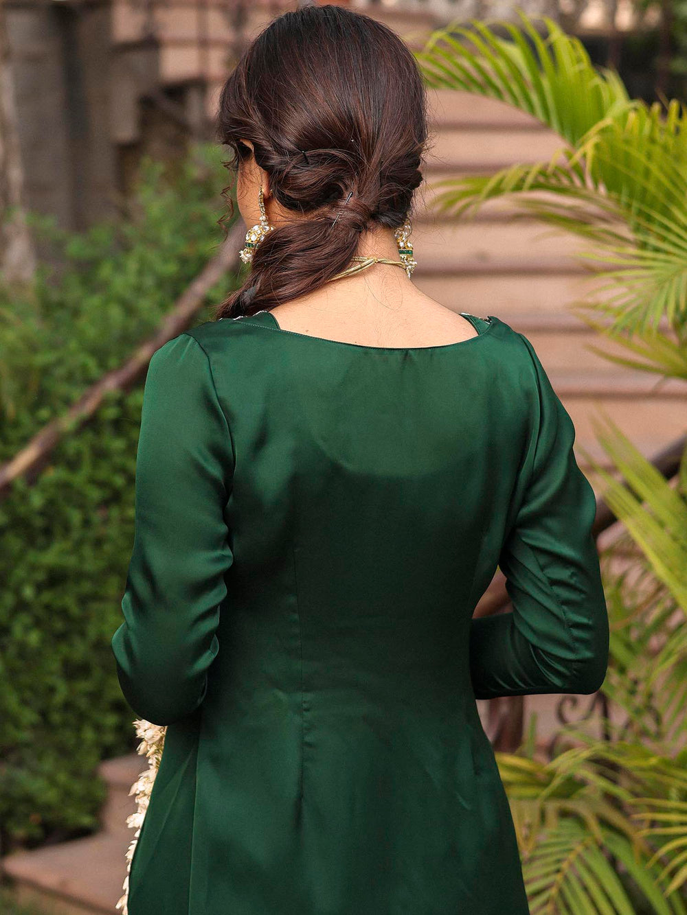 Bottle green embelished sharara set main image 0