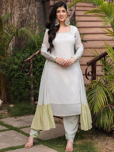 GREY KURTA CHURIDAR DHOTI SET