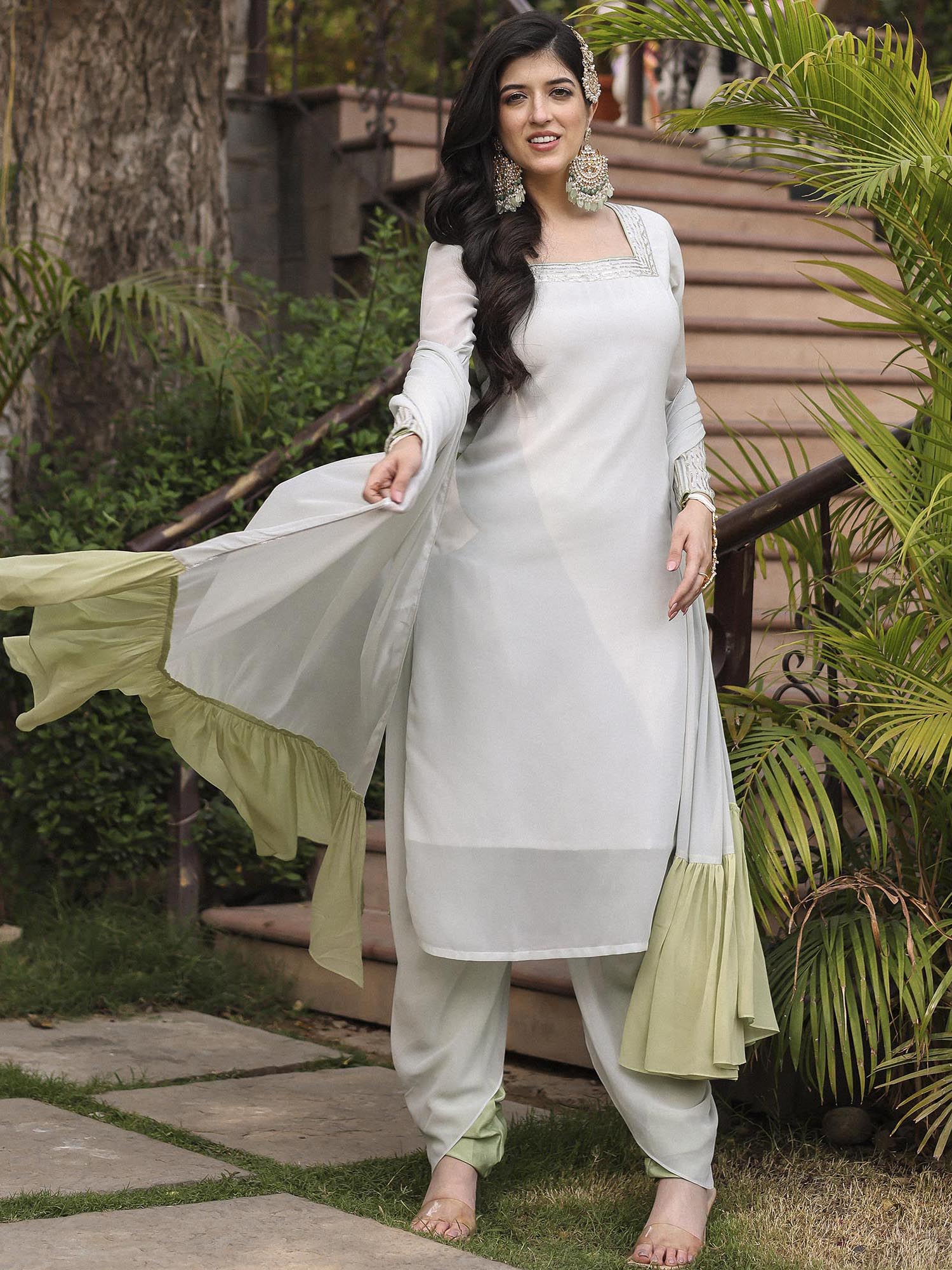 GREY KURTA CHURIDAR DHOTI SET