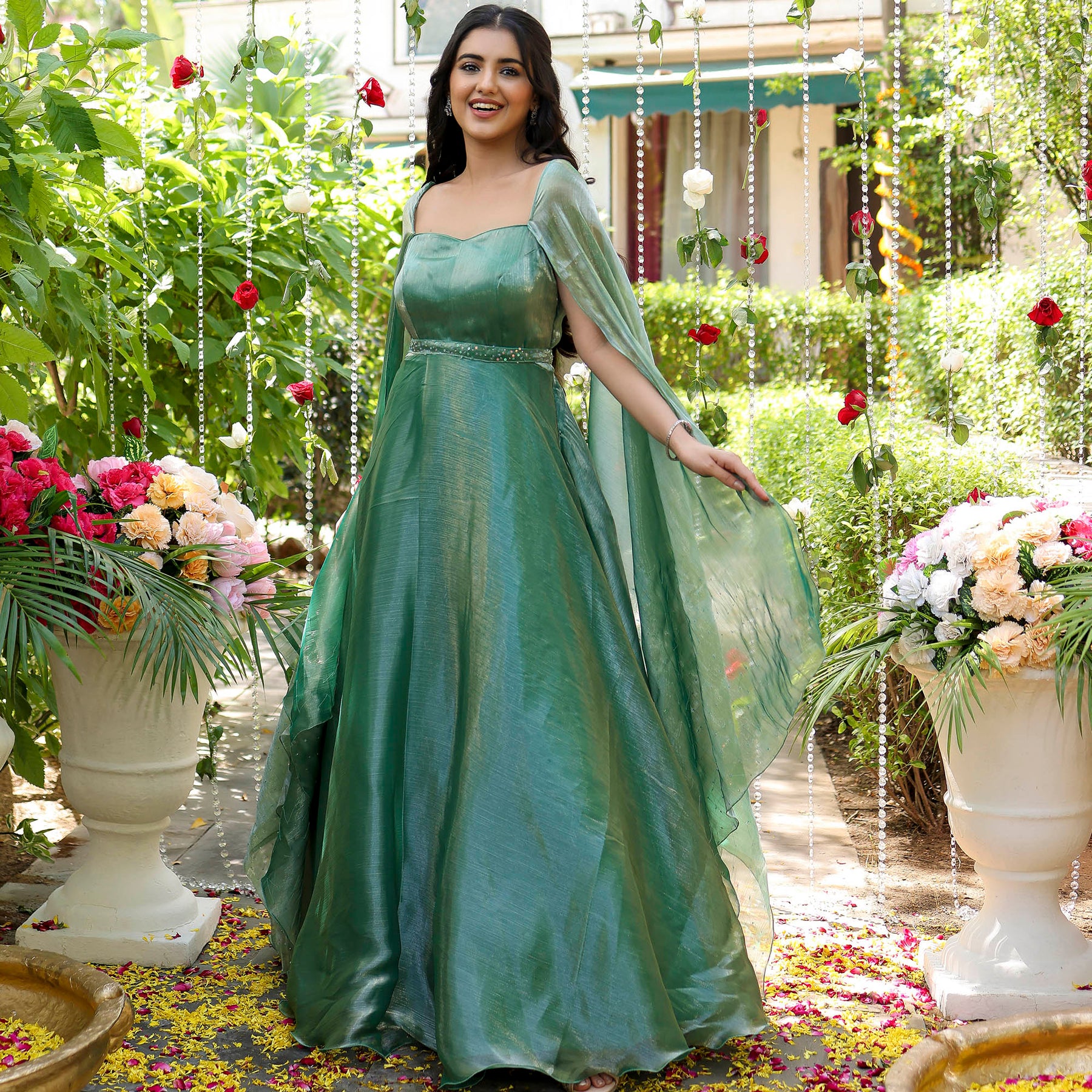 Preeta Arora Wedding Dress Gown in Green Colour
