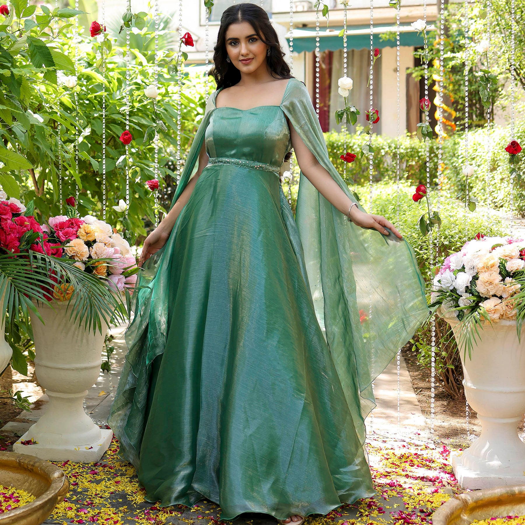 Exclusive Rich Designer Print Green Color Gown – Amrutamfab