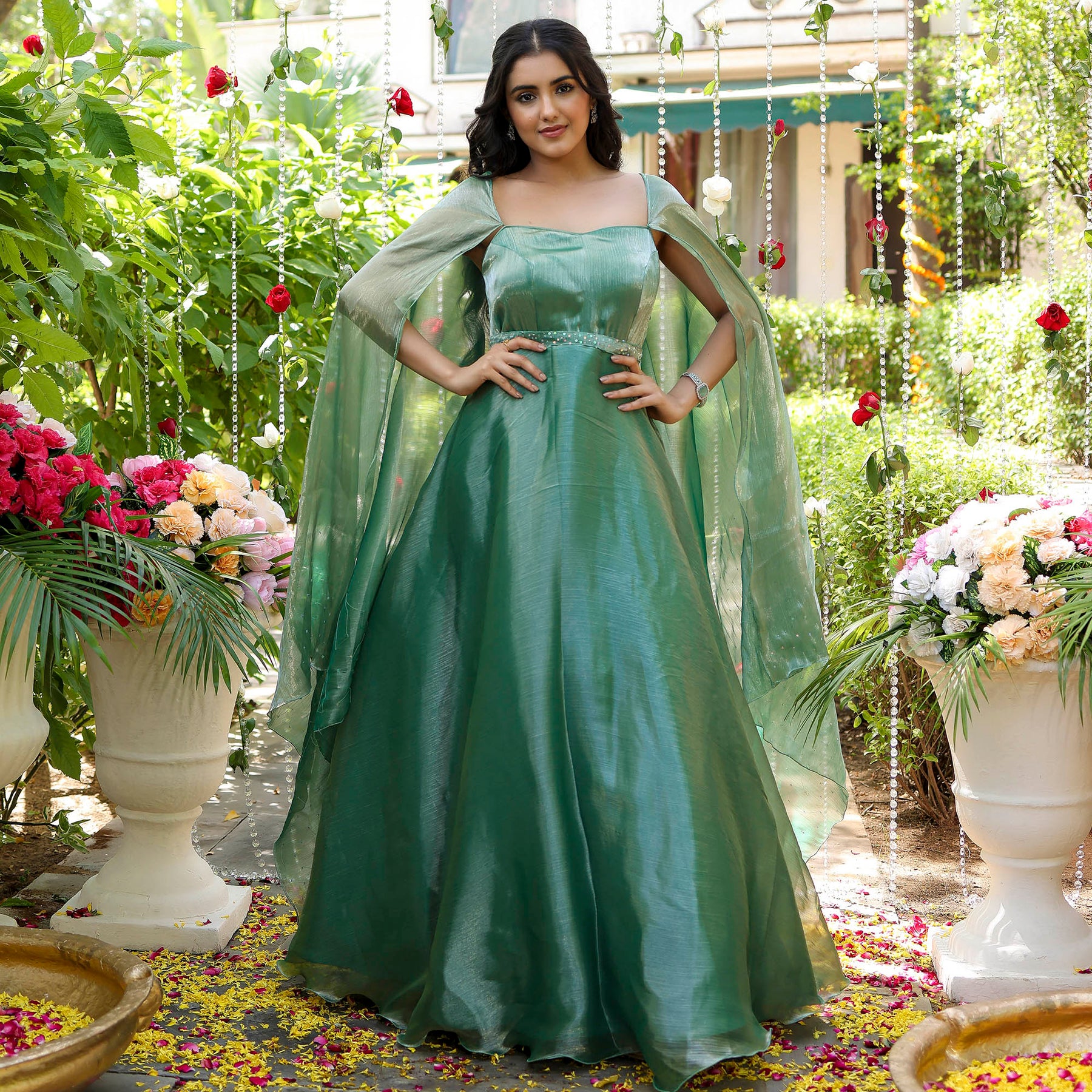 Olive Green Color Wedding Wear Net Semi Stitched Anarkali Gown Dress –  fashionnaari
