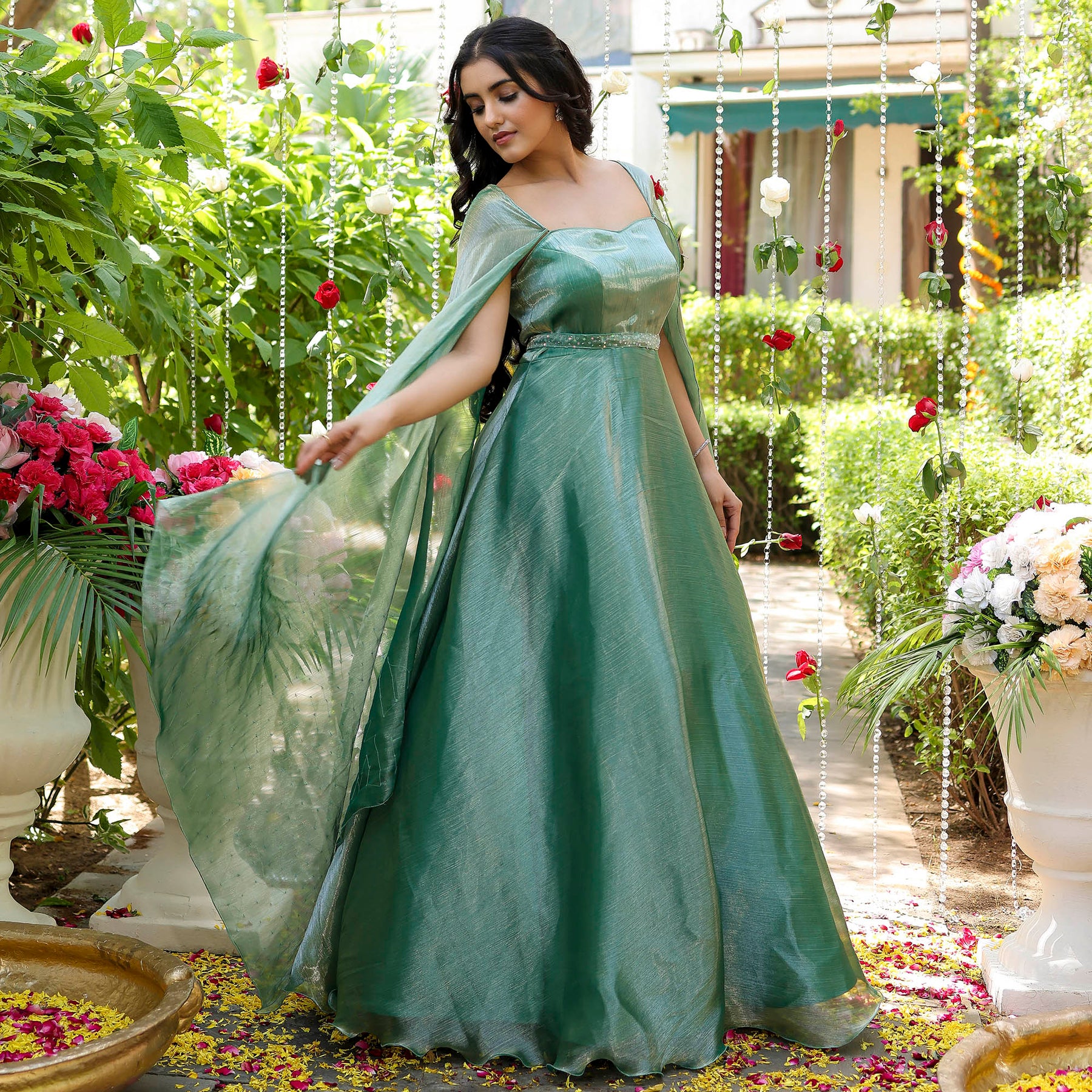 Latest Green Color Designer Heavy Embroidered Gown
