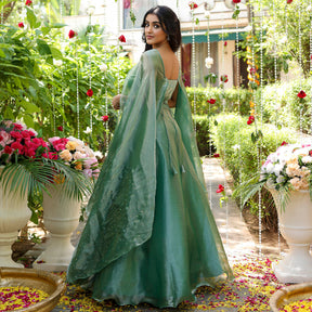 Green Embroidered Gown