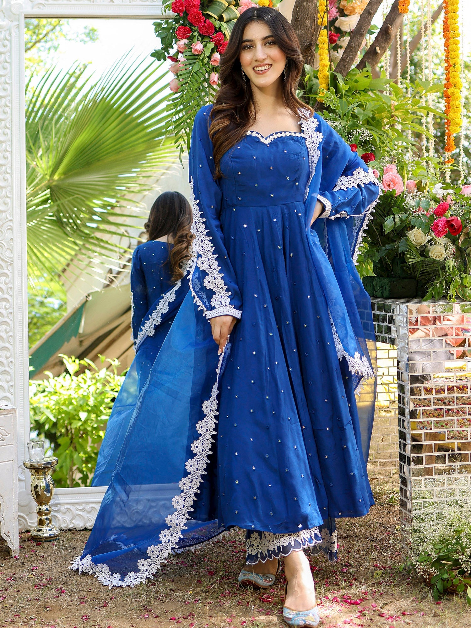 Shop Blue Mirror Anarkali Set Online Shop Blue Mirror Anarkali Set Online