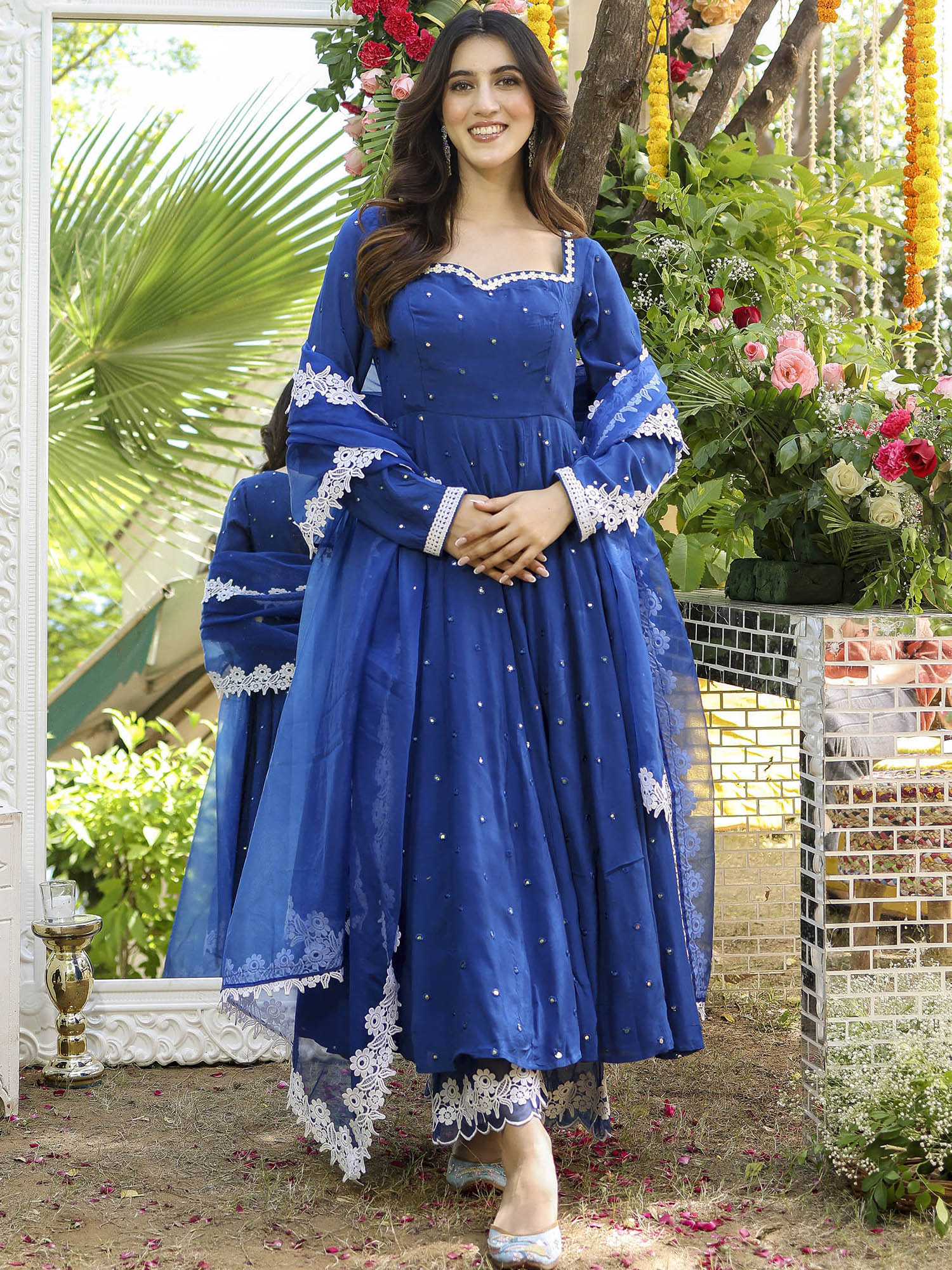 Shop Blue Mirror Anarkali Set Online