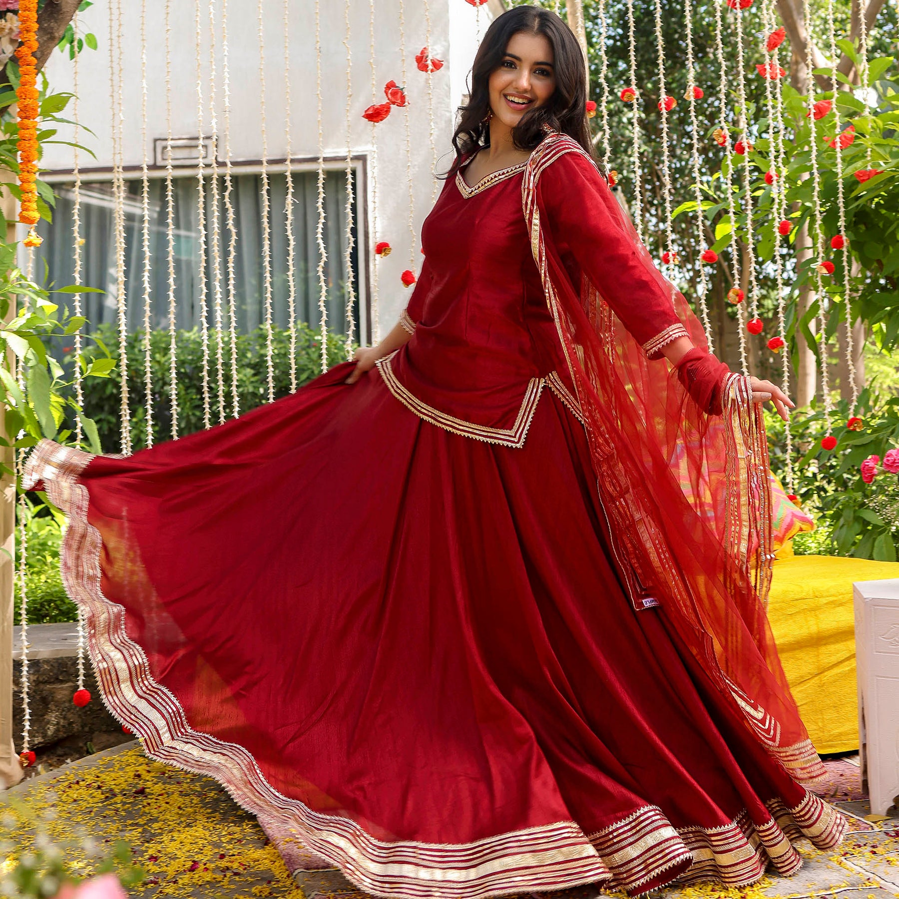 Buy Pink Chanderi Round Kurta Lehenga Set For Women by Aksh Online at Aza  Fashions.