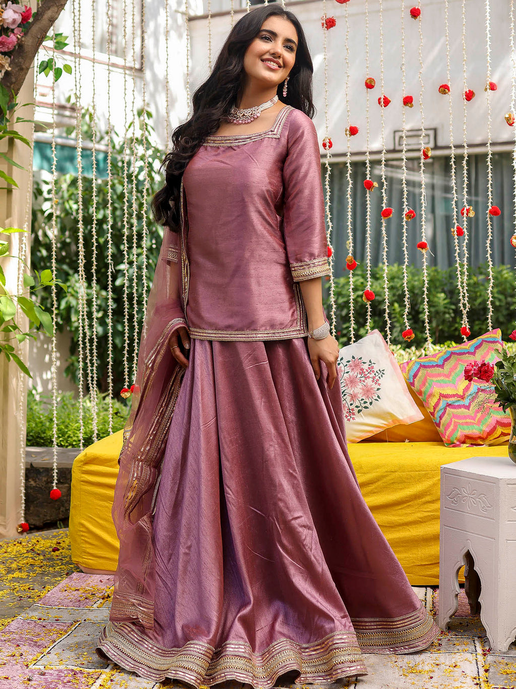Lilac Short Kurti Lehenga Set - Main Image