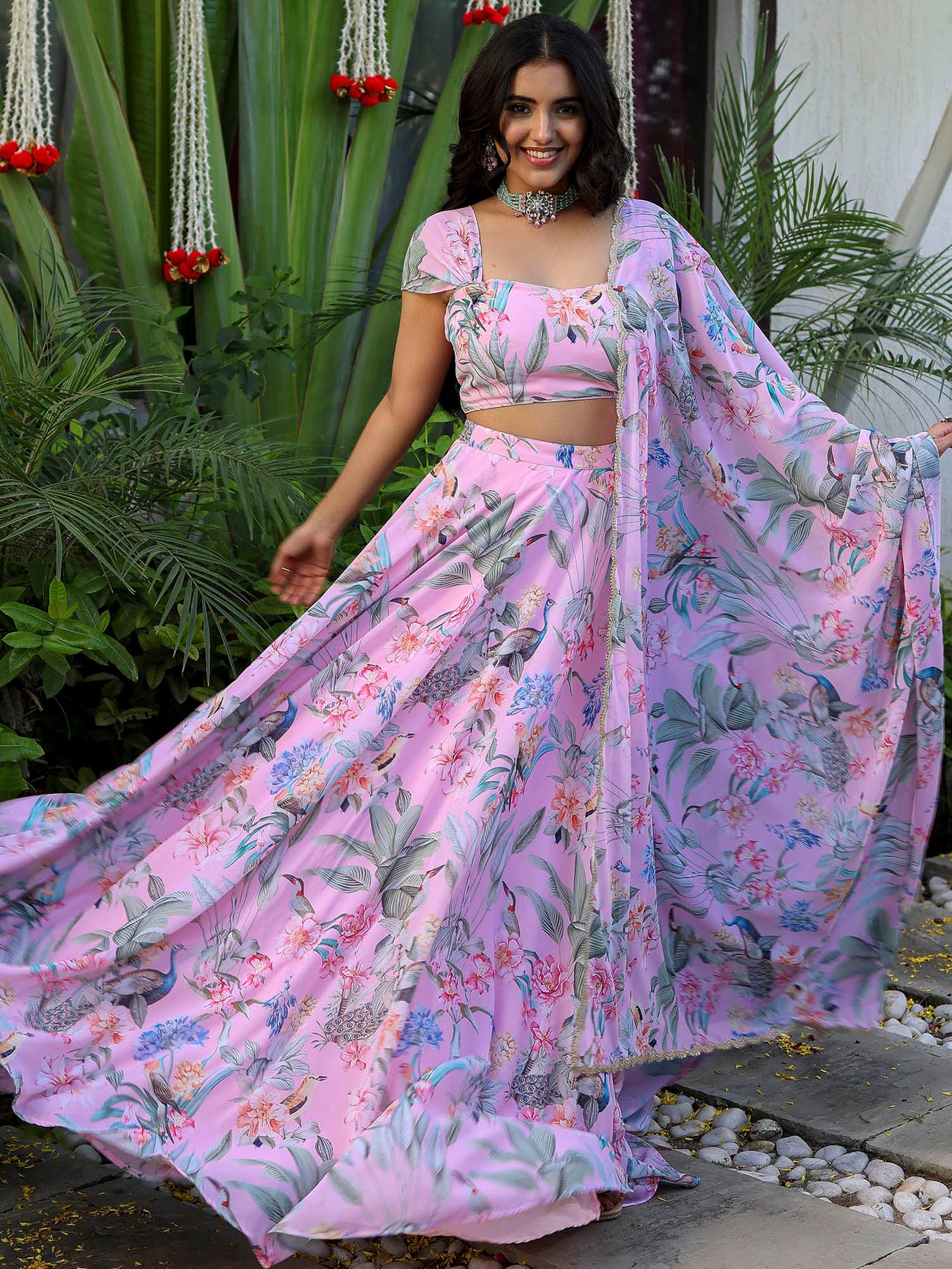 Pink Applique Lehenga Set