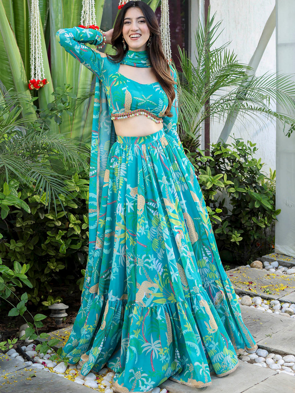 Kalika Green Georgette Embroidered Lehenga Set