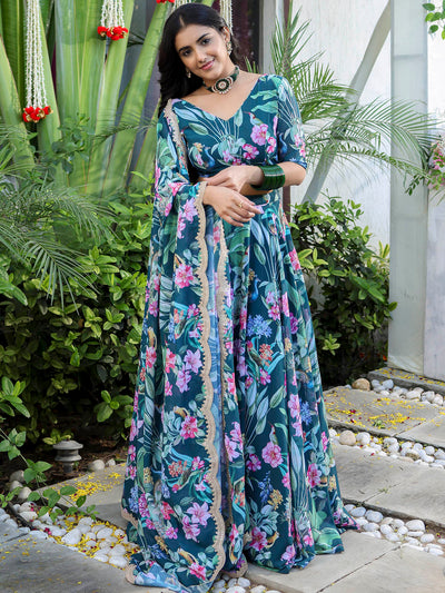 Green Printed Lehenga Set