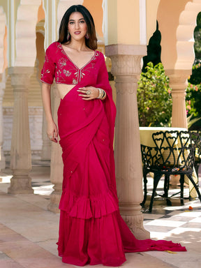 Pink Pre Draped Saree