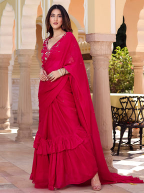 Pink Pre Draped Saree