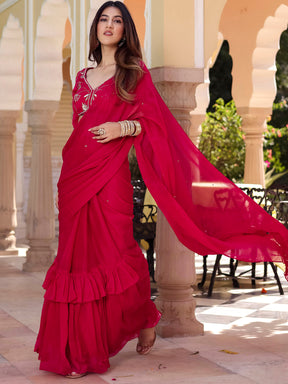 Pink Pre Draped Saree