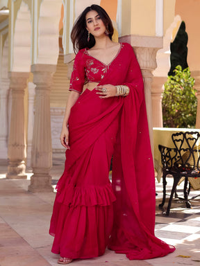 Pink Pre Draped Saree