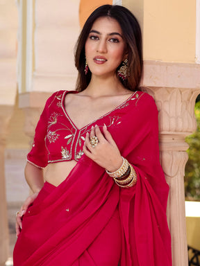 Pink Pre Draped Saree