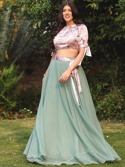 GREEN HEMLOCK SKIRT WITH FLORAL TOP