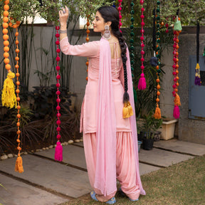 Pink Hand Embroidered Patiyala Suit