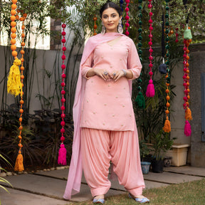 Pink Hand Embroidered Patiyala Suit