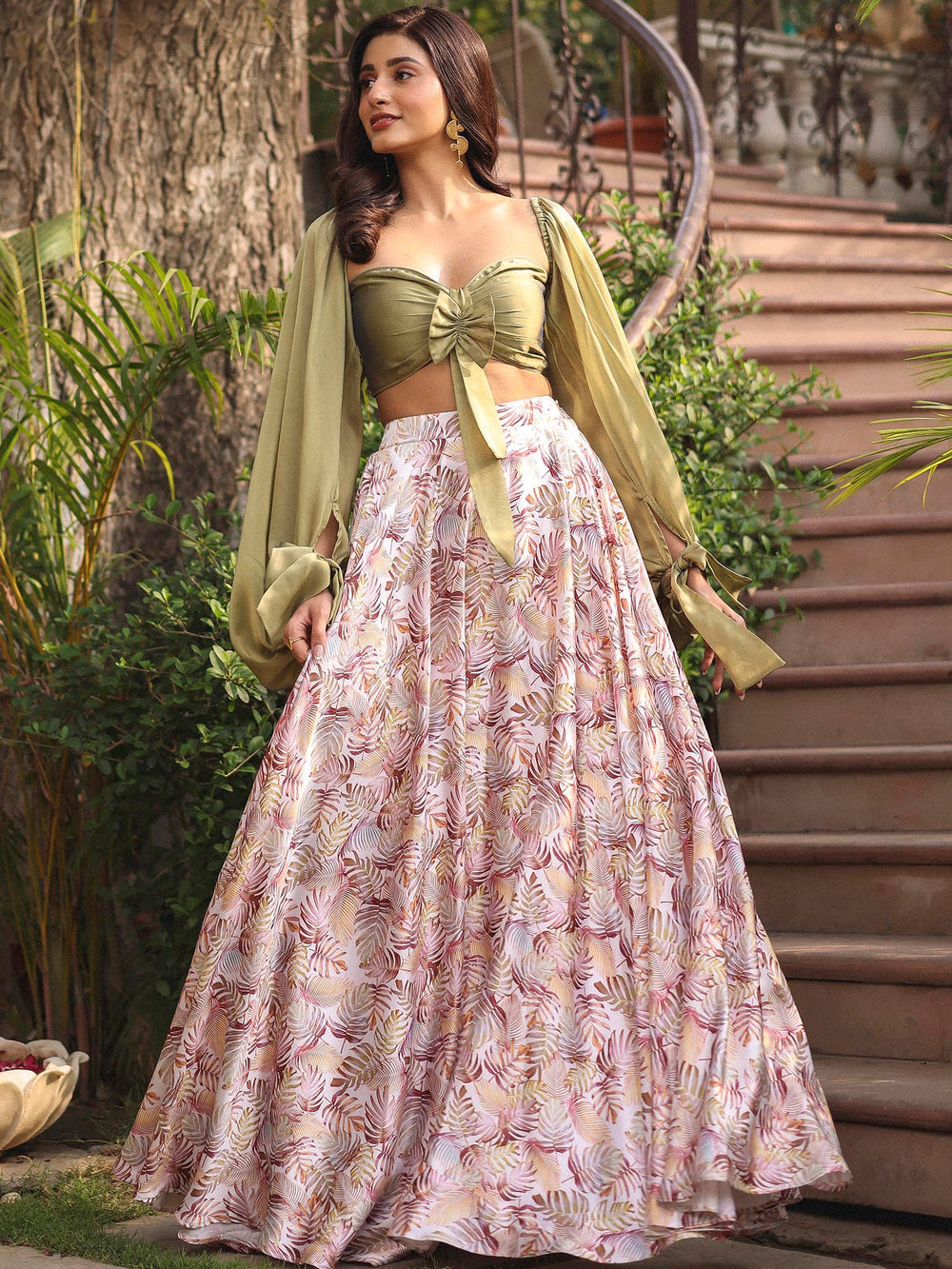 Pine green embroidered top and skirt main image 0